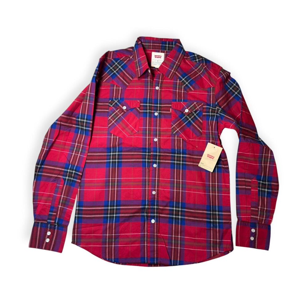 Levis Dress Plaid Shirt Mens Size Medium 100% Cotton Plaid Western Cowboy BNWT
